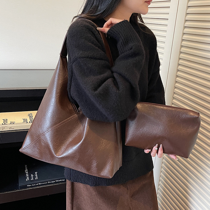 Tas Tote Wanita Vintage Kulit Lembut Kapasitas Besar Tas Ketek Tas Selempang Tas Kerja Tas Musim Din