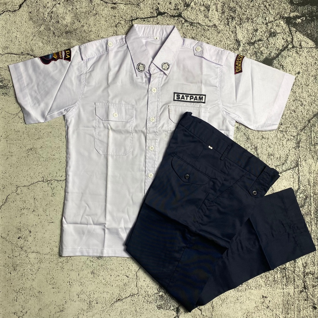 Seragam PDH Security SETELAN SATPAM PUTIH Baju SATPAM BIRU DONGKER PUTIH Satu Set