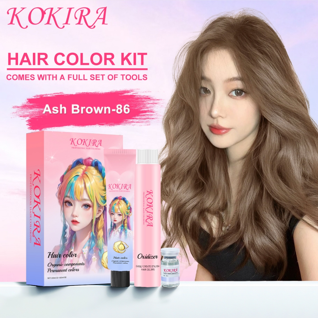 KOKIRA Ash Brown hair color Cat Rambut Permanen Hair Dye Pewarna Rambut Color 100ml & Developer 100m