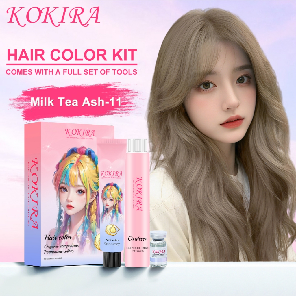 KOKIRA Milk Tea Ash hair color Cat Rambut Permanen Hair Dye  Color & Developer 200ml Alami