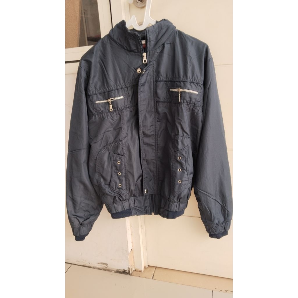 Jaket Wanita Parasut Hoodie Tebal Navy