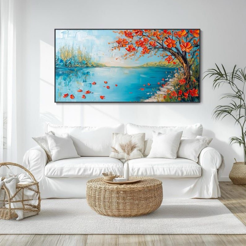 Lukisan dinding abstrak tekstur minimalis modern pemandangan sungai untuk hiasan dinding rumah