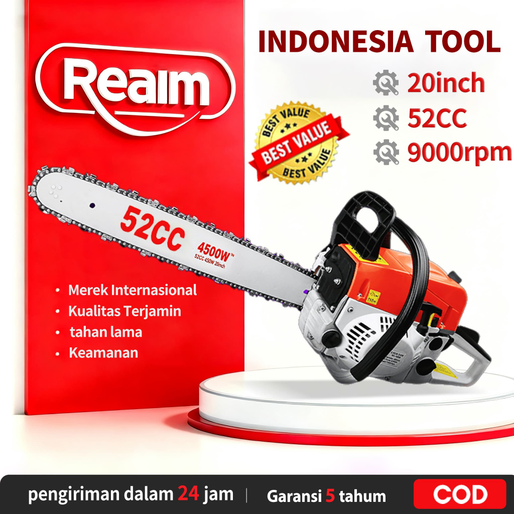Reaim 52CC 20" Mesin Potong Kayu Sinso Senso Mesin Gergaji Kayu Gergaji Potong Pohon Kayu Chainsaw