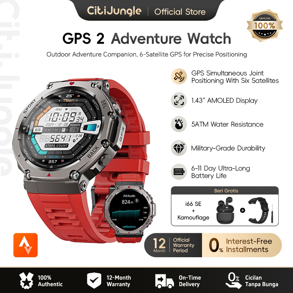 TERBARU Citijungle B78 Smartwatch GPS 2 Tahan Air 5ATM Bisa Renang AMOLED 1.43 Full Touch Kompas,