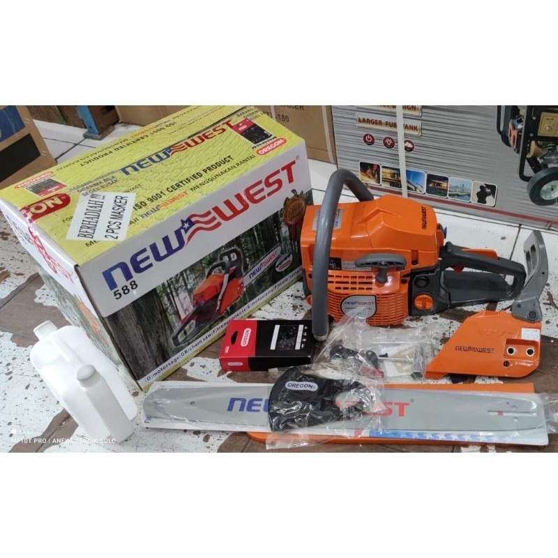 Chainsaw New West 588 Bar 22" Laser Nose Lengkap dengan Rantai Oregon - Senso Kecil New west 588