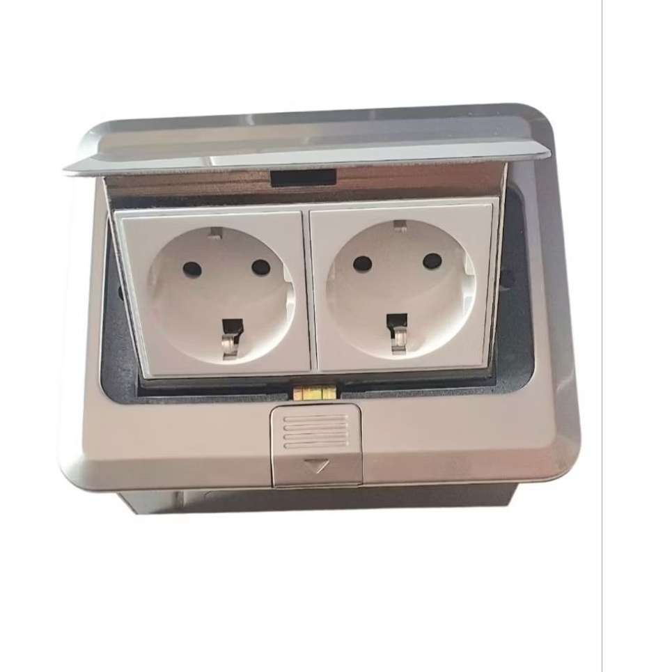 Stop Kontak Tanam Meja 2 Lubang Silver-WANDI