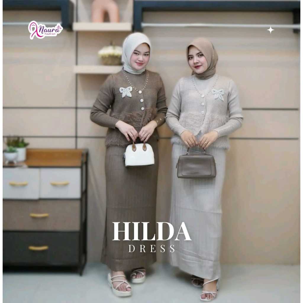 Hilda Dress - Set Gamis Rompi Rajut Bulu - Muslim Wanita Dewasa