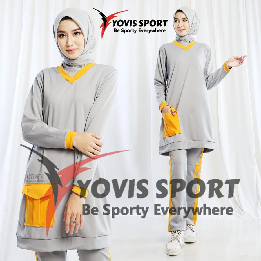 Setelan Semi Tunik Sablon Yovis Sport / Pakaian Olahraga muslimah