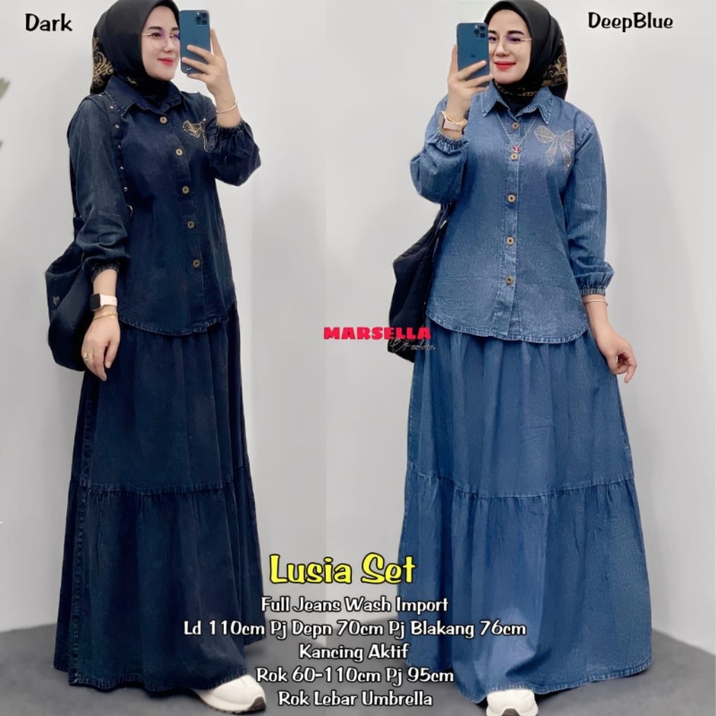 LUSIA SET SETELAN KEMEJA JEANS DAN ROK BY MARSELA