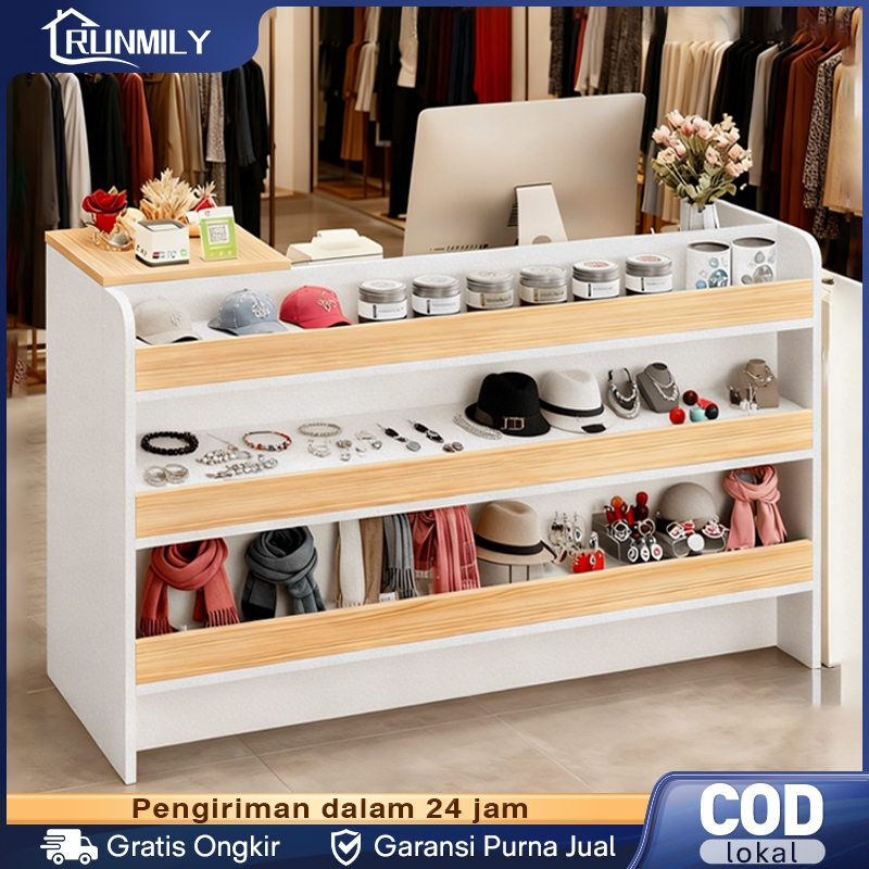 Meja Counter Resepsionis (Dengan rak penyimpanan) Meja Kasir Minimalis Meja Front Desk Aesthetic Mej