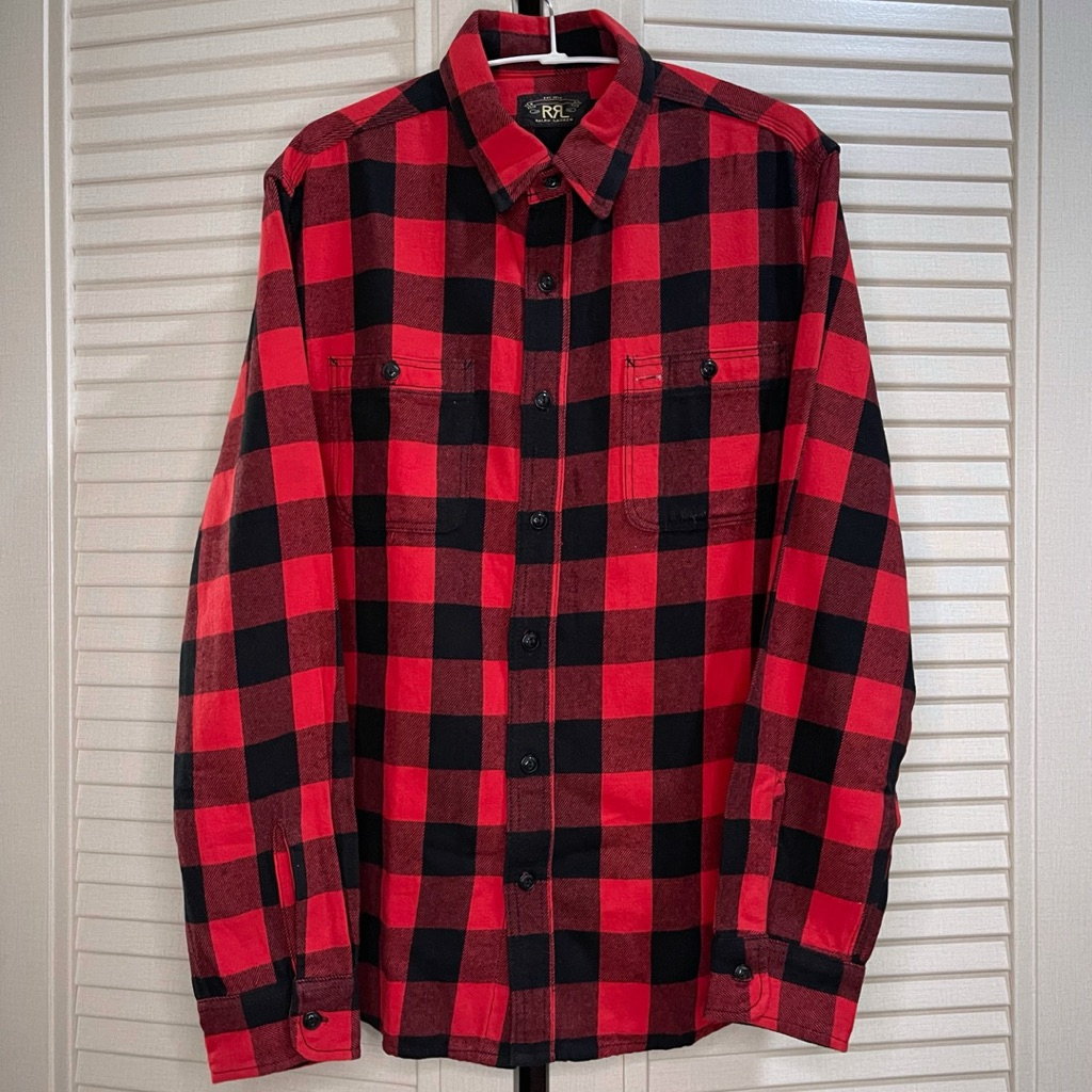 Ralph Ralph Lauren / Double RL / RRL - Plaid Twill Work Shirt - Red/Black - Size M fit L m
