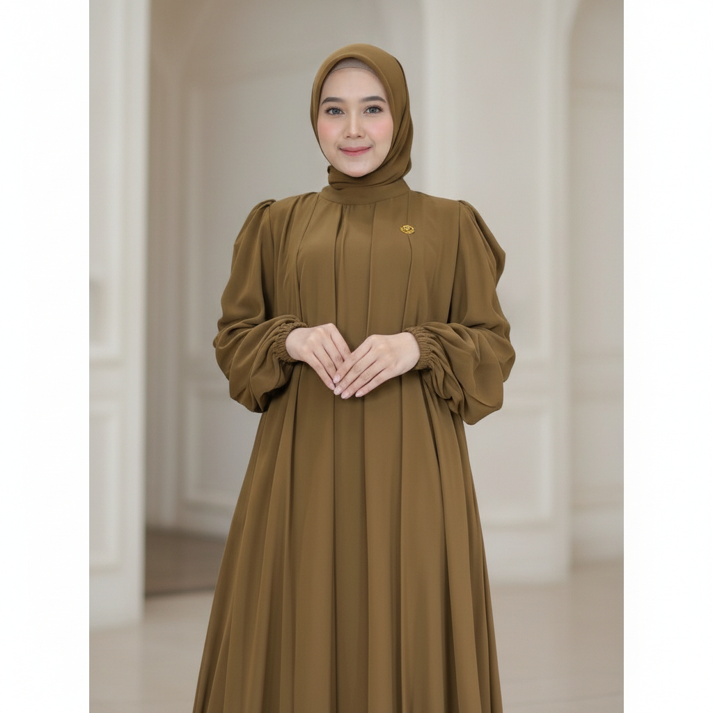 Ratu Raya - Gamis Jumbo Ceruty Polos New Sarah Maxi Hijab Lengan Balon Elegan