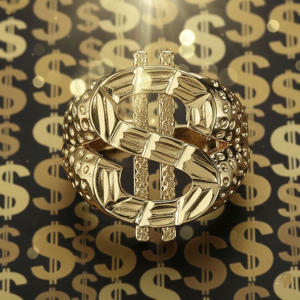 Cincin Modern Desain Lambang Mata Uang Dollarr Emas Milyader / Billionaire Gold Dollar Currency (Adj