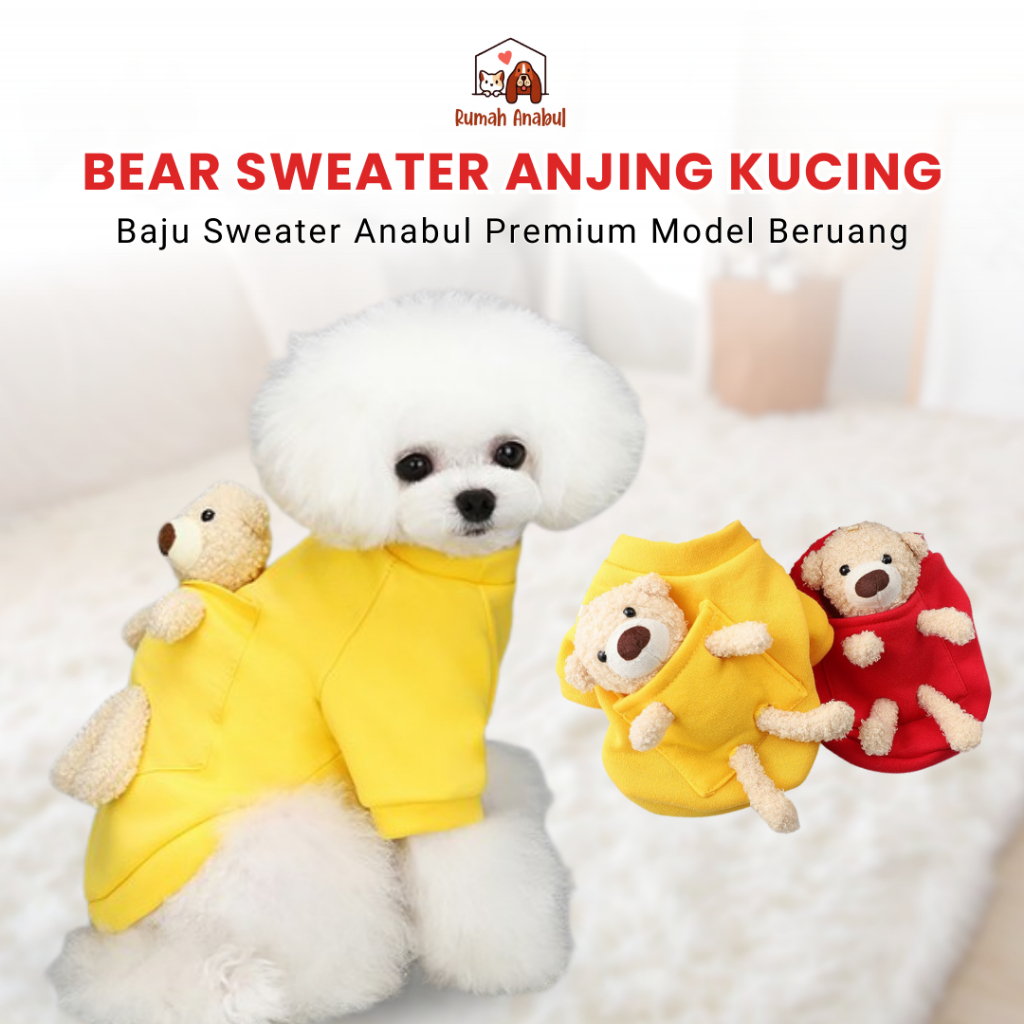 Baju  Anjing Kucing Model BEAR SWITER - Baju Ransel Boneka Beruang Lucu - Winter Warm Cute Bear Back