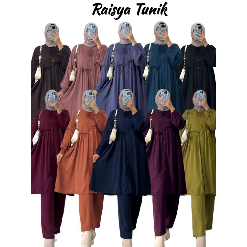 RAISYA SET TUNIK/ SETELAN TUNIK POLOS/ SETELAN BAJU MUSLIM POLOS WANITA/ SETCEL LONG TUNIK/ ONESET T