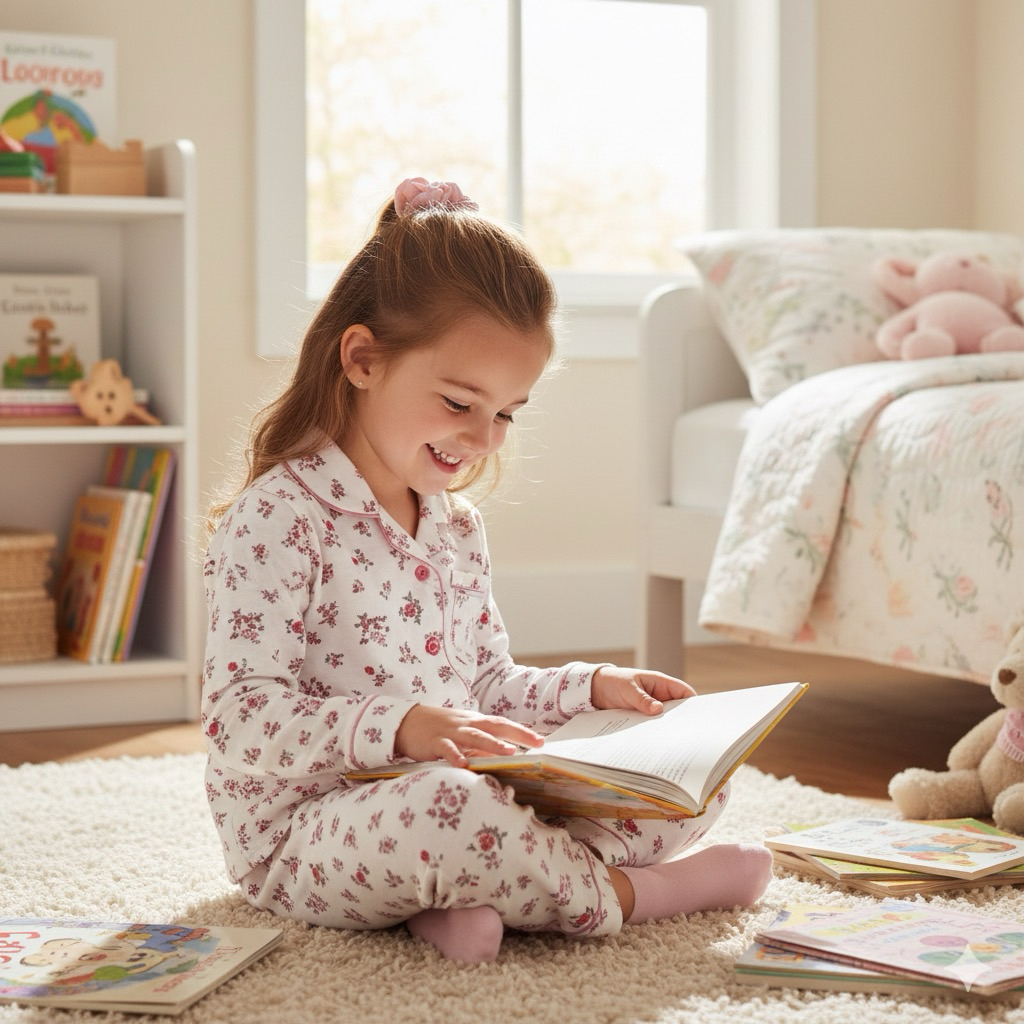 READY STOK Set Piyama / Baju Tidur Anak Perempuan Brand Laura Ashley Motif Bunga Pink Putih