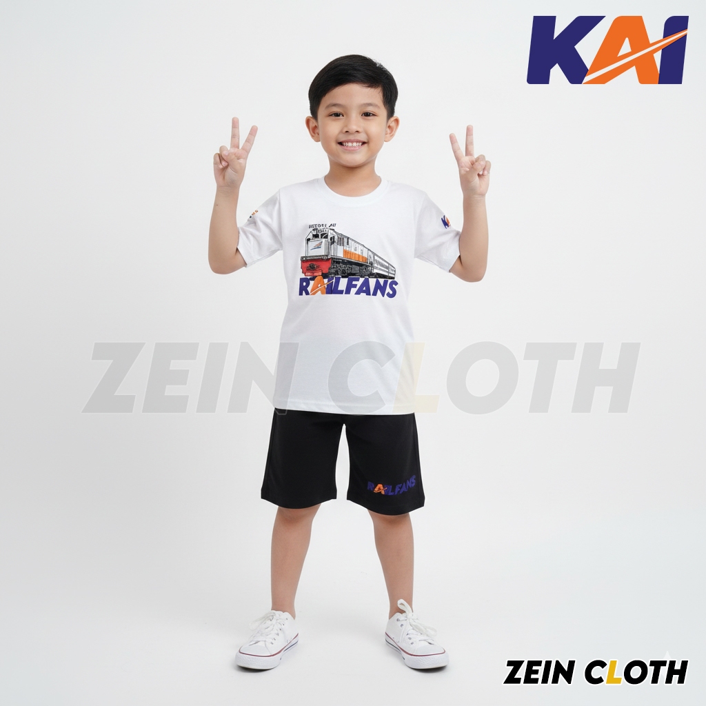 Setelan Kaos Anak KAI / Baju Setelan Anak Lokomotif CC201 / Setelan Kaos KAI