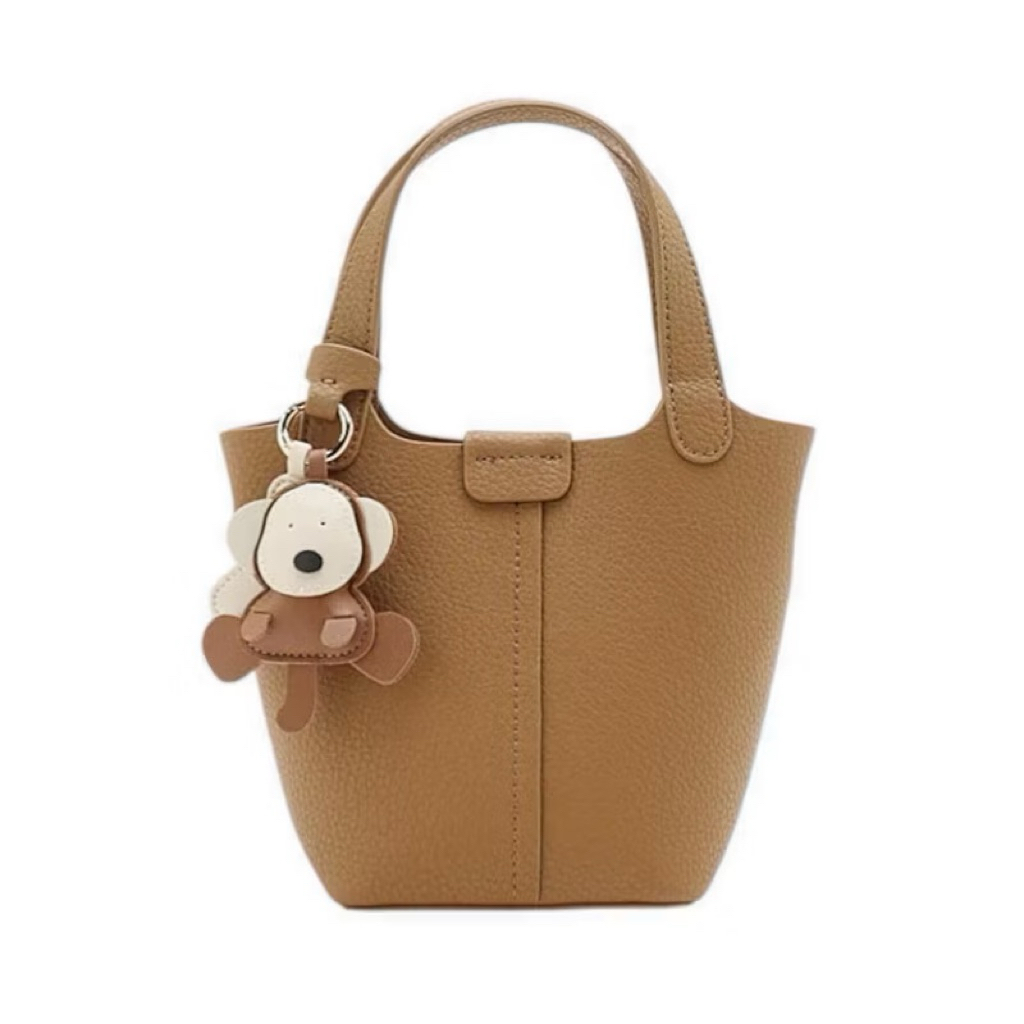 Pazzion Haley Leather Charmed Bucket Bag - Brown Original