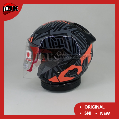 Helm Half Face KYT Galaxy Flat R Neon Gorila Grey Red Fluo Double Visor Original Warna Merah hitam
