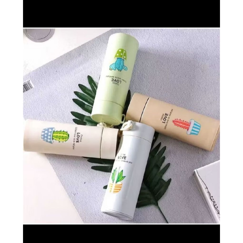Botol Minum Kaca Besar 420ml Kaktus | Botol Minum Bergambar Kaktus Lucu Import | Botol Minum Import 