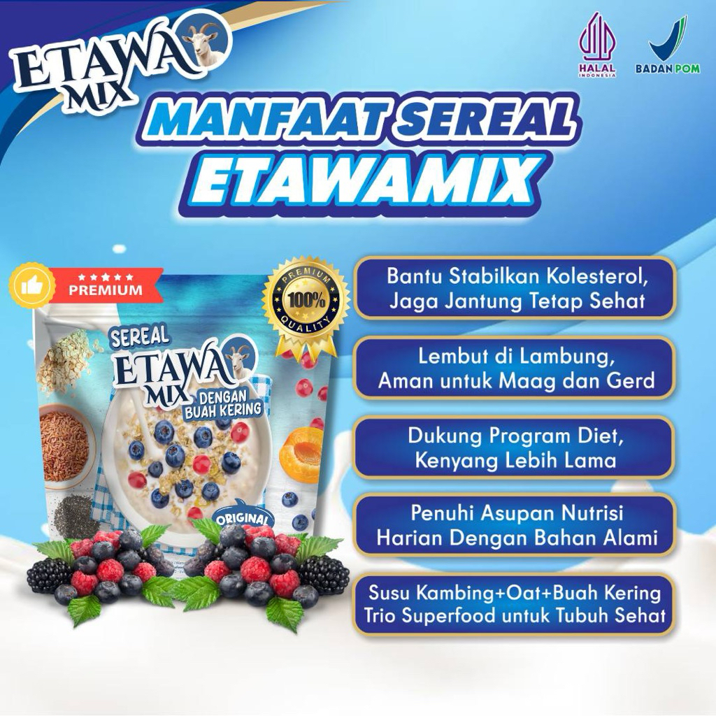 Sereal Prebiotik Oat Mix – Pilihan Diet Kolesterol & Hipertensi – Etawamix Sereal Buah Kering