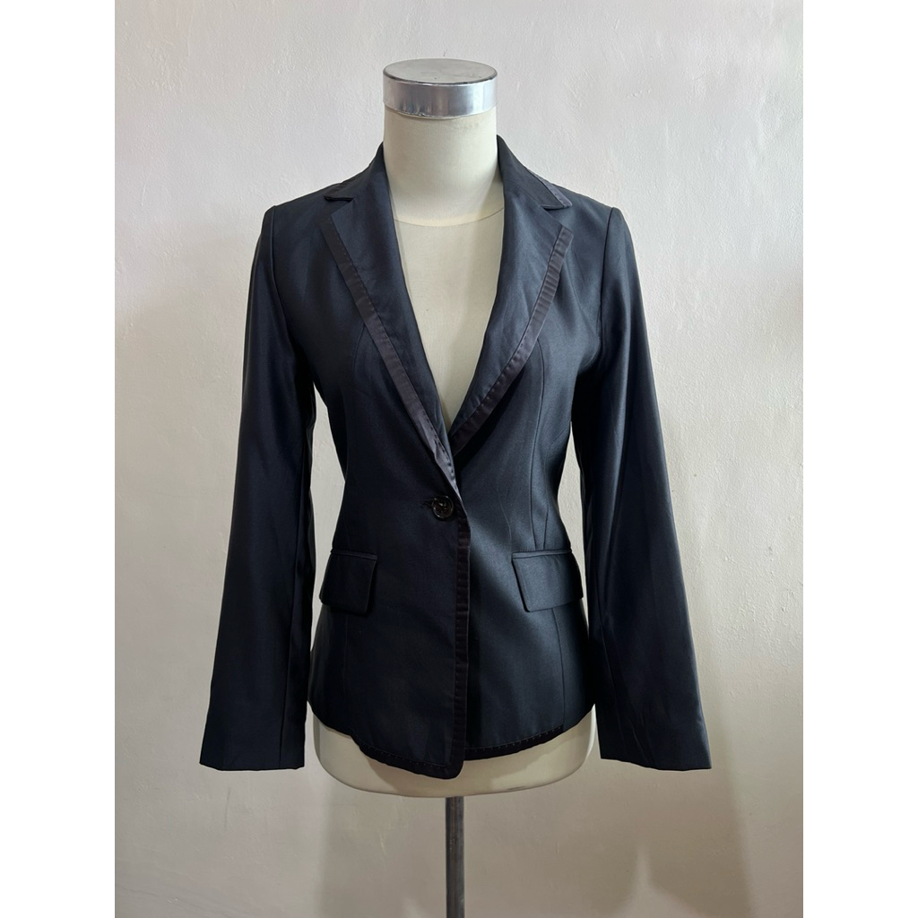 Black Blazer Satin Office Look Outer Formal Baju kerja kantor hitam