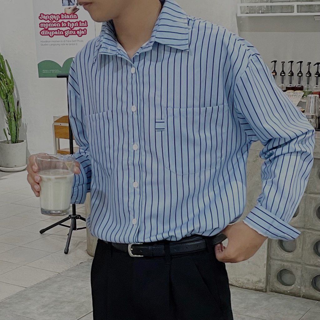QUIESCENT | Kemeja Stripe Unisex ~ Kemeja stripe pria kemeja stripe wanita kemeja stripe oversize ga
