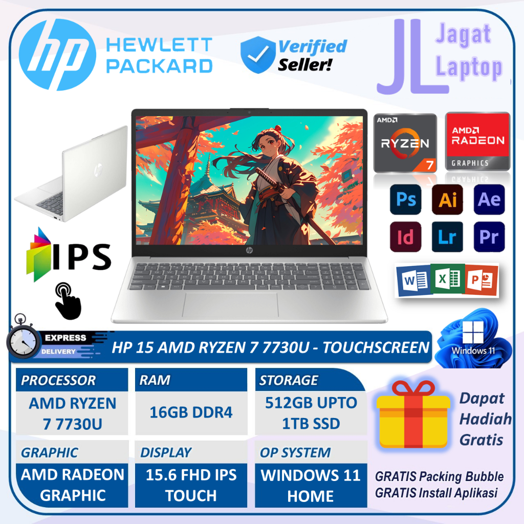 Laptop HP 15s Amd Ryzen 7 7730U 32GB 1TB SSD FHD IPS Touchscreen Windows 11 Original