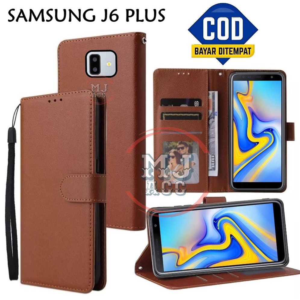 FlipCase Samsung J6 Plus Leather Case Wallet Premium Casing Hp SAMSUNG J6 PLUS Cover Ponsel