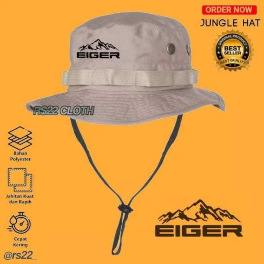 Topi Rimba Logo EIGER Topi Gunung Outdoor Hiking Camping Hat Tali Premium Pria & Wanita Cocok Untuk 