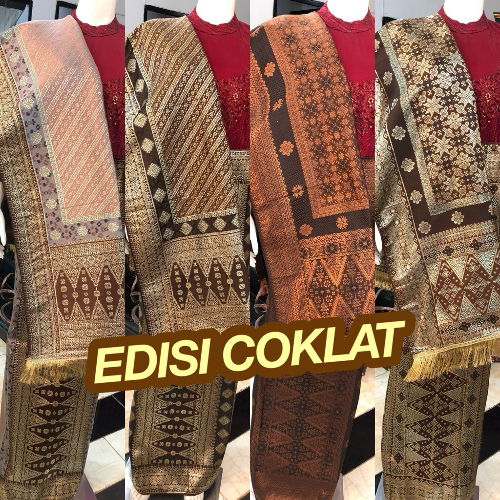 Songket Tenun Atbm Edisi Coklat/ Songket Tenun Mesin Palembang ilham Songket