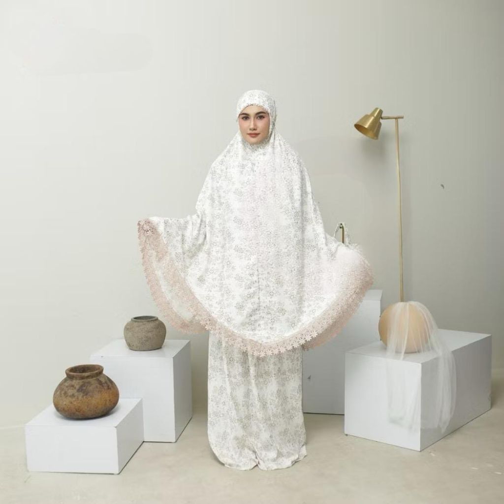 MUKENA DEWASA PUTIH/MUKENA KATUN FOIL RENDA