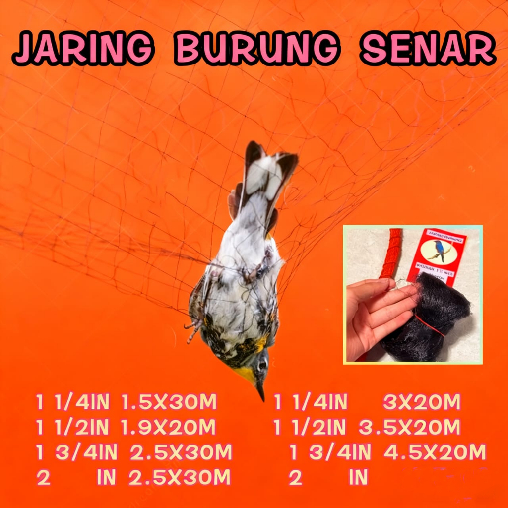 Jaring Burung Nilon Emprit, Perkutut,P±10-25meter  Pipit, Kutilang, Tekukur Jaring Kandang Ayam Jari