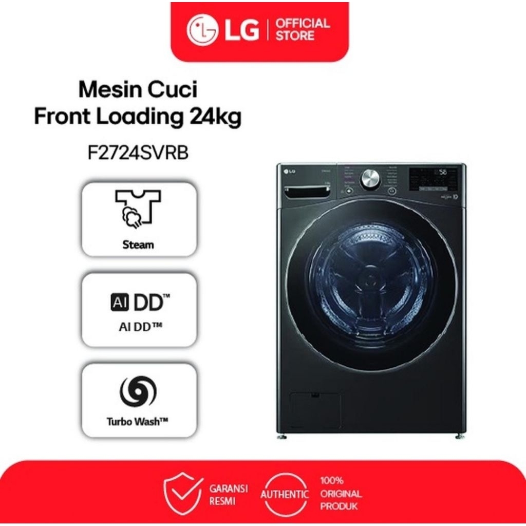 MESIN CUCI FRONT LOADING LG 24KG INVERTER F2724SVRB FRONT LOADING LG 24KG DENGAN STEAM