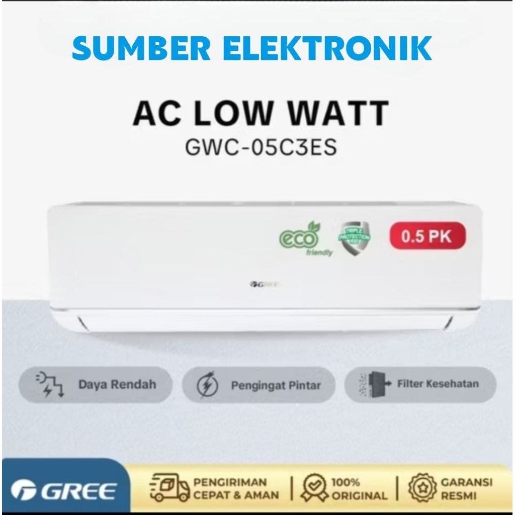 AC GREE LOW WATT 1/2 PK - GWC-05C3ES BERGARANSI RESMI