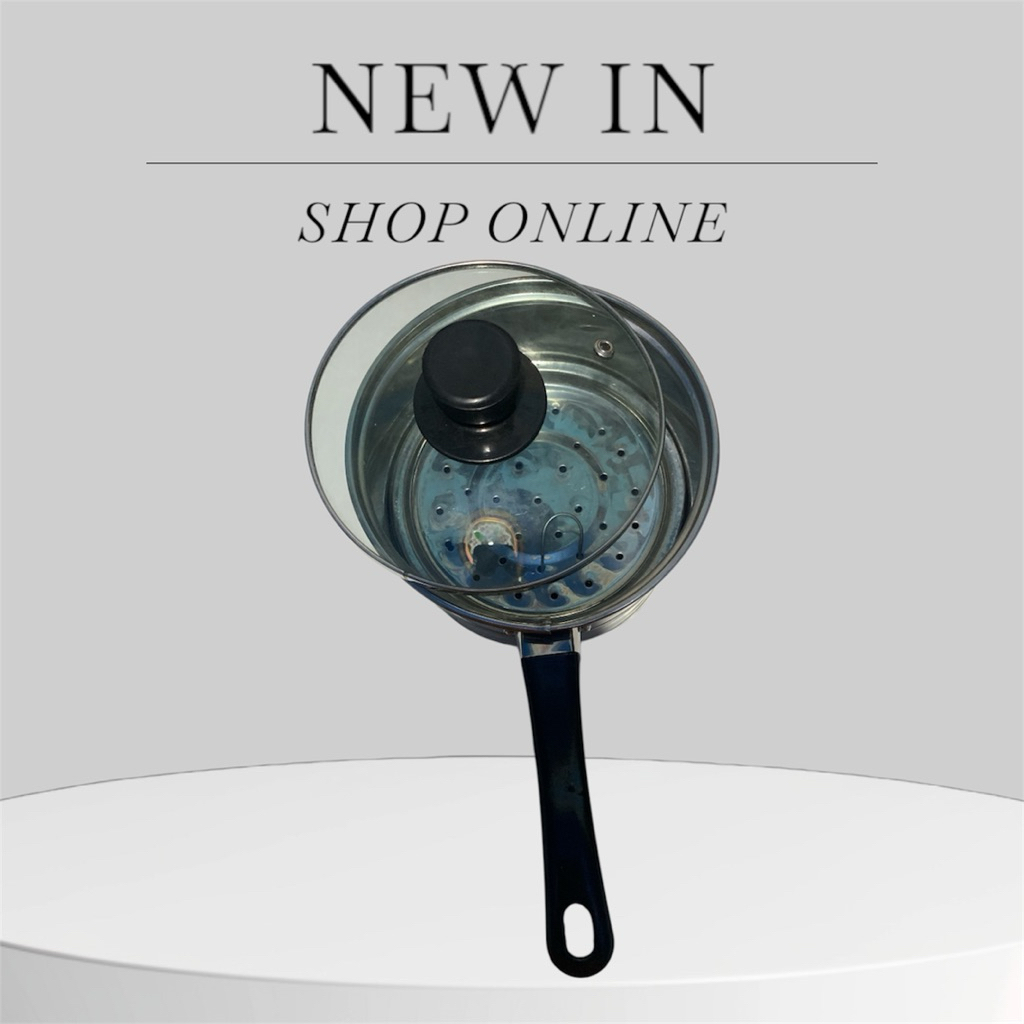 panci steamer panci kukusan tutup kaca panci kukusan ukuran 16cm panci tutup kaca 2IN1