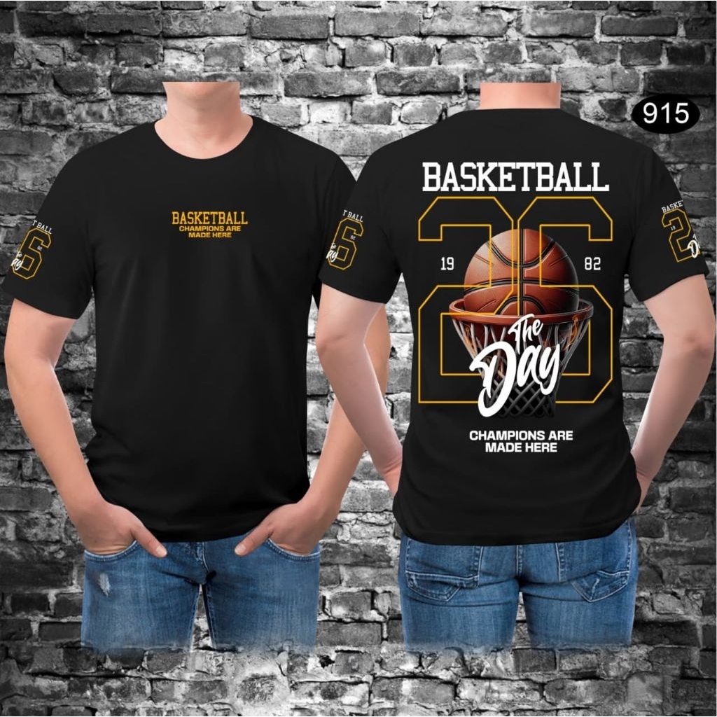 T-Shirt Baju Kaos Distro Viral Motif Basket ball Hitam Lengan Pendek Keren Bahan Katun Jersey Adem N