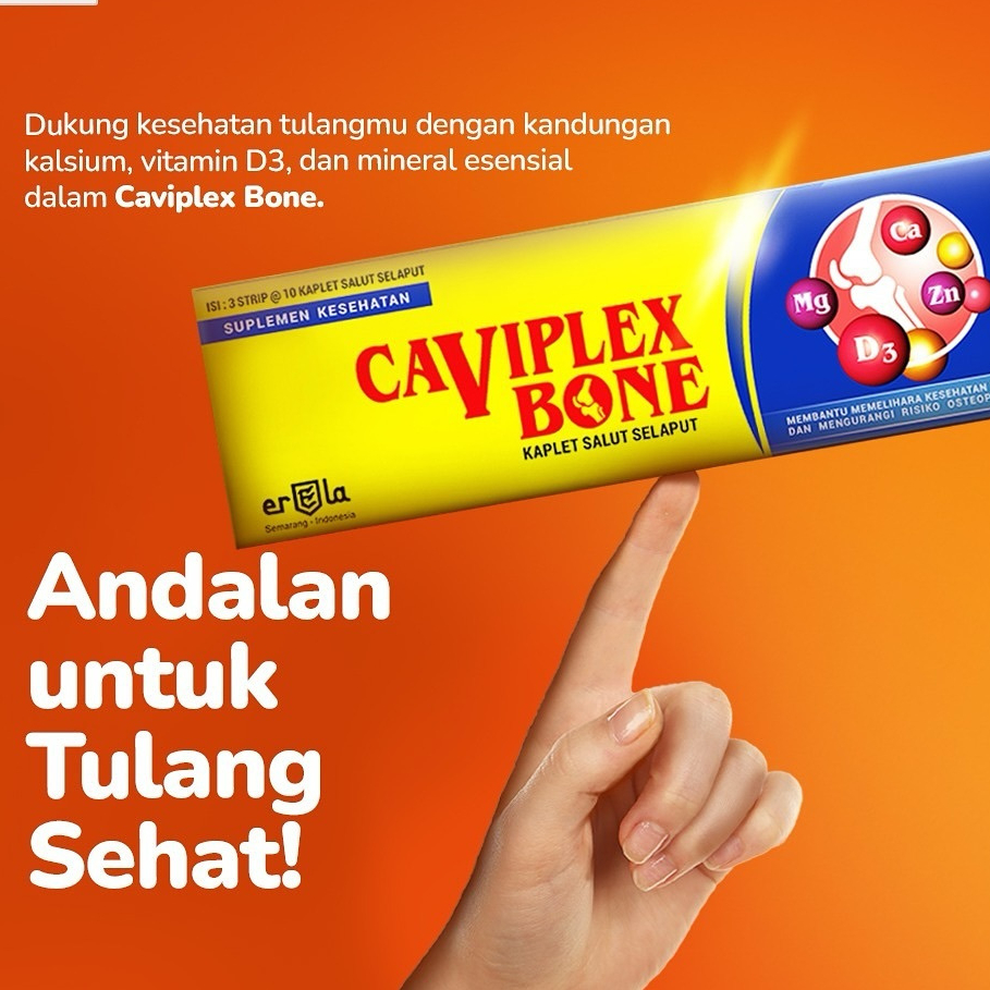 Caviplex Bone Box 30's Kaplet Erela - Kalsium / Vitamin D3 / Magnesium / Vitamin Tulang
