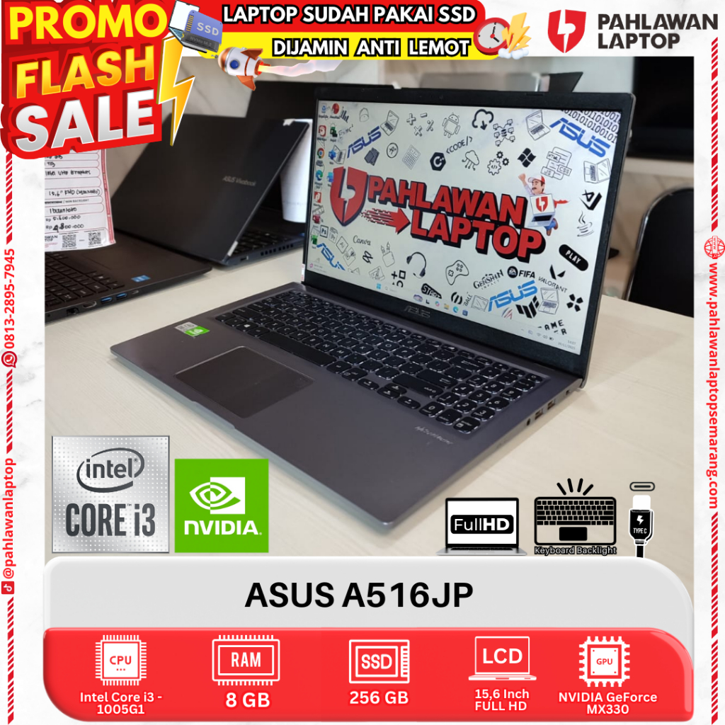 LAPTOP ASUS A516JP Core i3 GEN 10 RAM 8GB SSD 256GB DUAL VGA