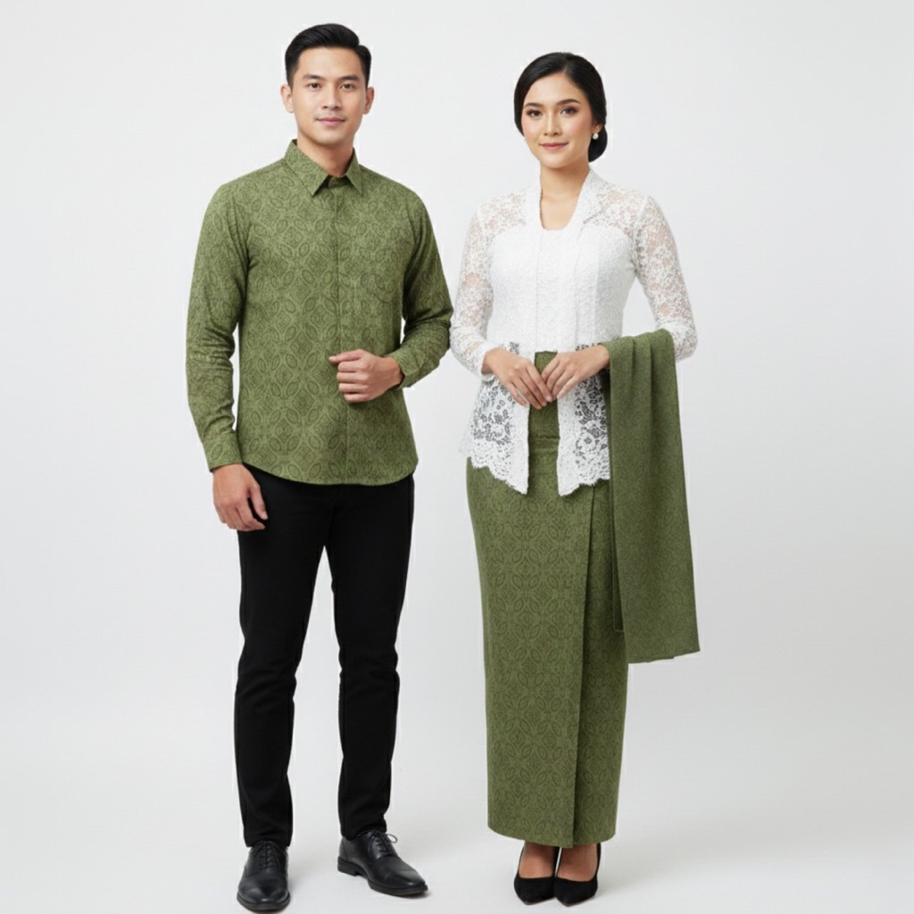 WOVNARA Tenun Premium Nawa Rana - Couple Set Kemeja Lengan Panjang Pria dan Rok Span Wanita Tenun So