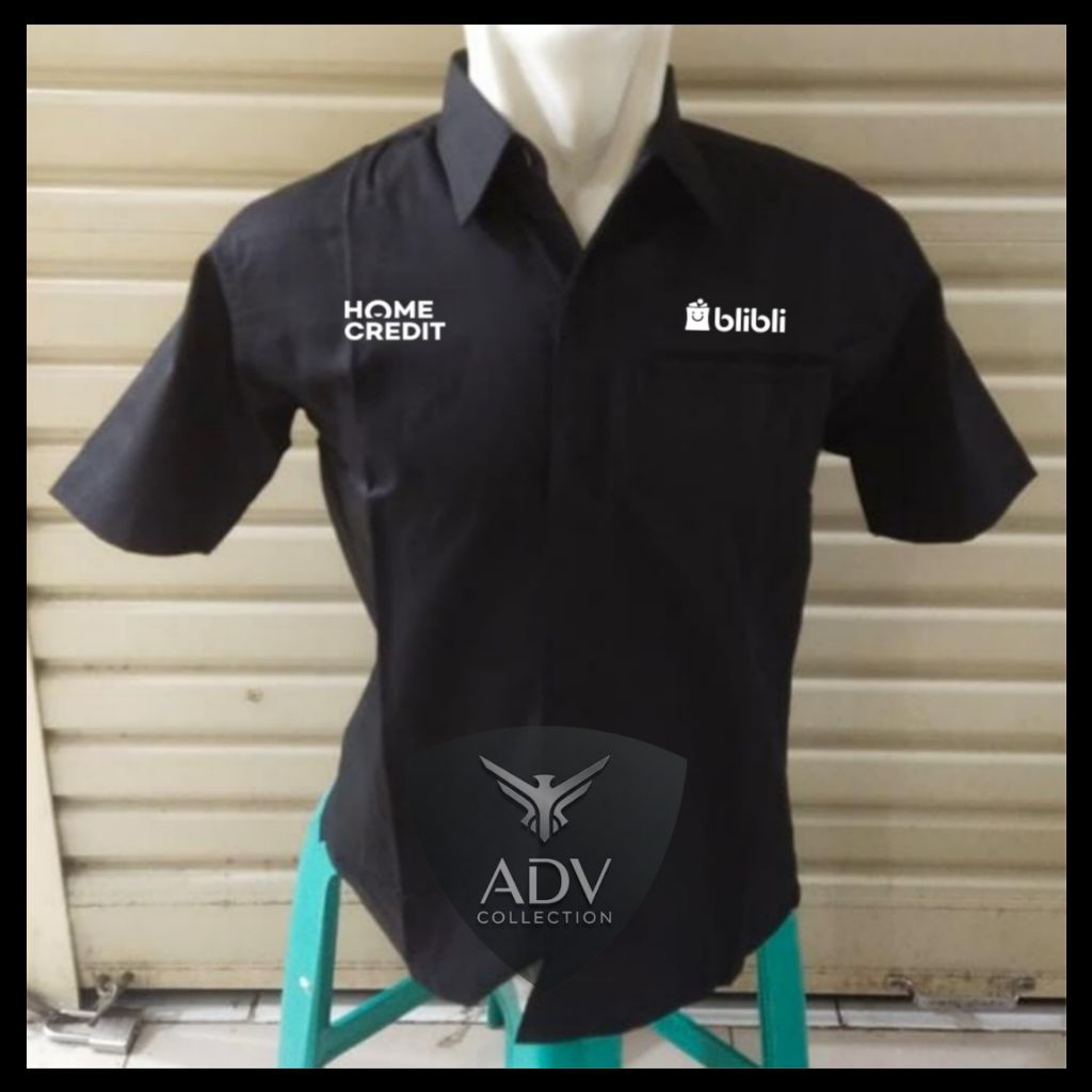 Kemeja BLIBLI Seragam Home Credit BLIBLI Hitam Lengan Pendek Pria Bordir