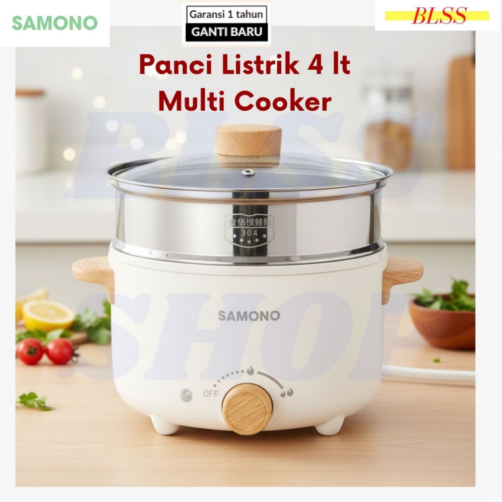 Panci Listrik - Panci Listrik Low Watt - SAMONO Panci Listrik Serbaguna Teflon Keramik 4 Liter
