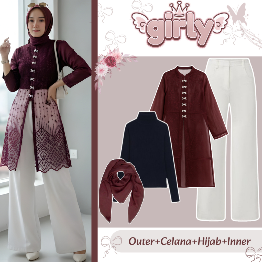 One Set Kondangan (Outer Hadju, Celana Scuba, Hijab Bella, Inner Manset) Ready Buat Kondangan -WS109
