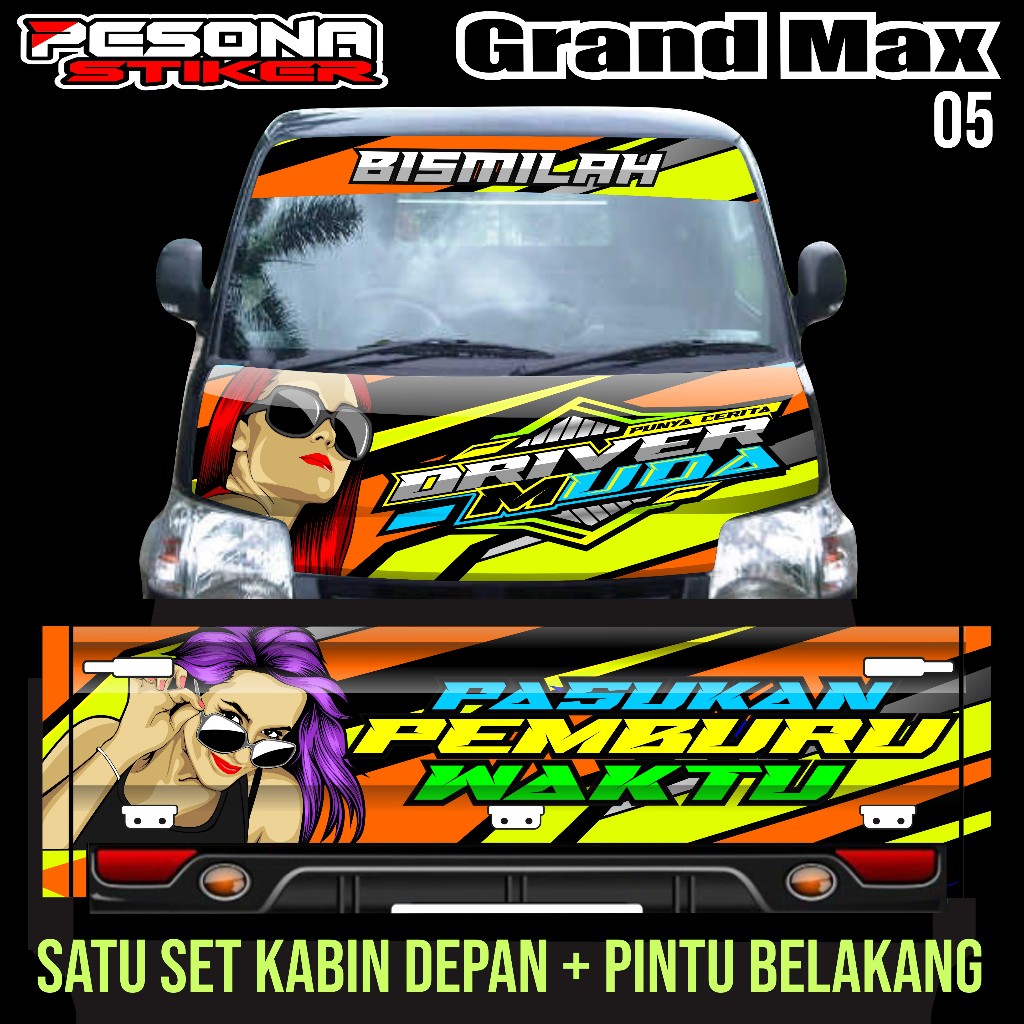 Satu set stiker decal kabin depan +kaca depan+pintu belakang mobil grandmax  bebas request kode ps 0
