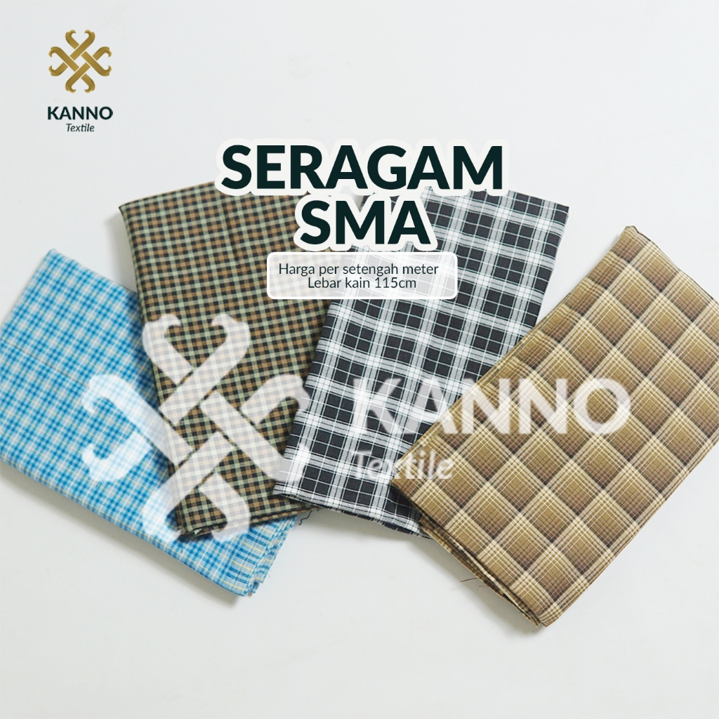 KAIN KOTAK KATUN YARNDYED SERAGAM SMA WARNA ABU/BIRU/COKLAT/HITAM LEBAR 110CM HARGA PER-0,5 METER BA