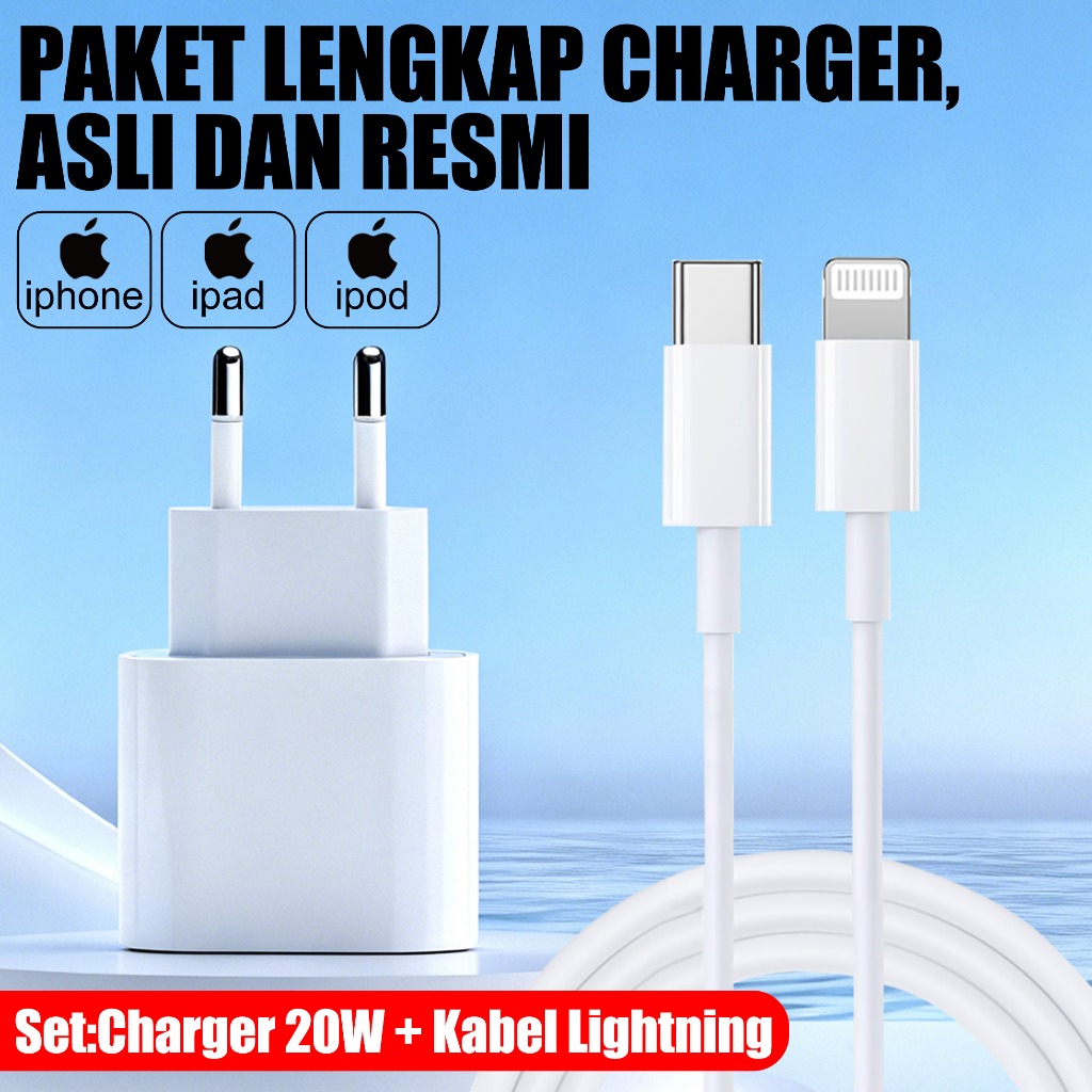 Charger Apple 20W/35W + Kabel Type C to Lightning Apple Original Fast Charging iPhone 8 11 12 13 14 