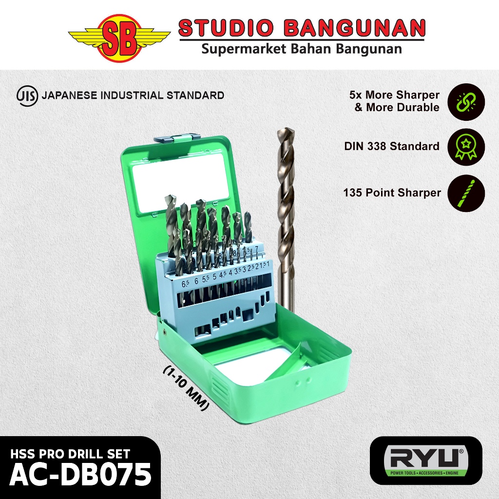 RYU HSS Pro Set / Mata Bor Besi (1-10MM)