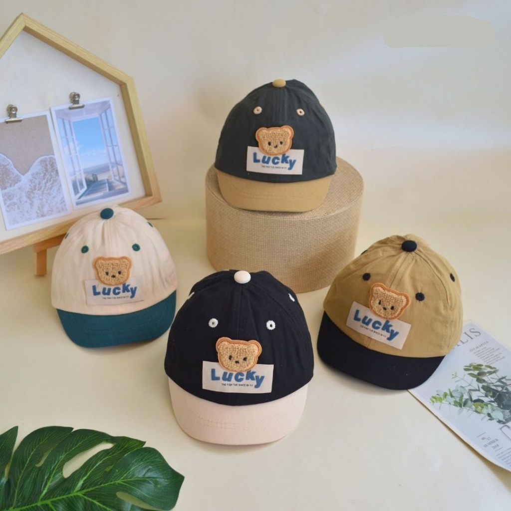 (8 Bulan- 3 Tahun) Topi Cap Anak Motif Lucky Bear Lidah pendek Premium Murah