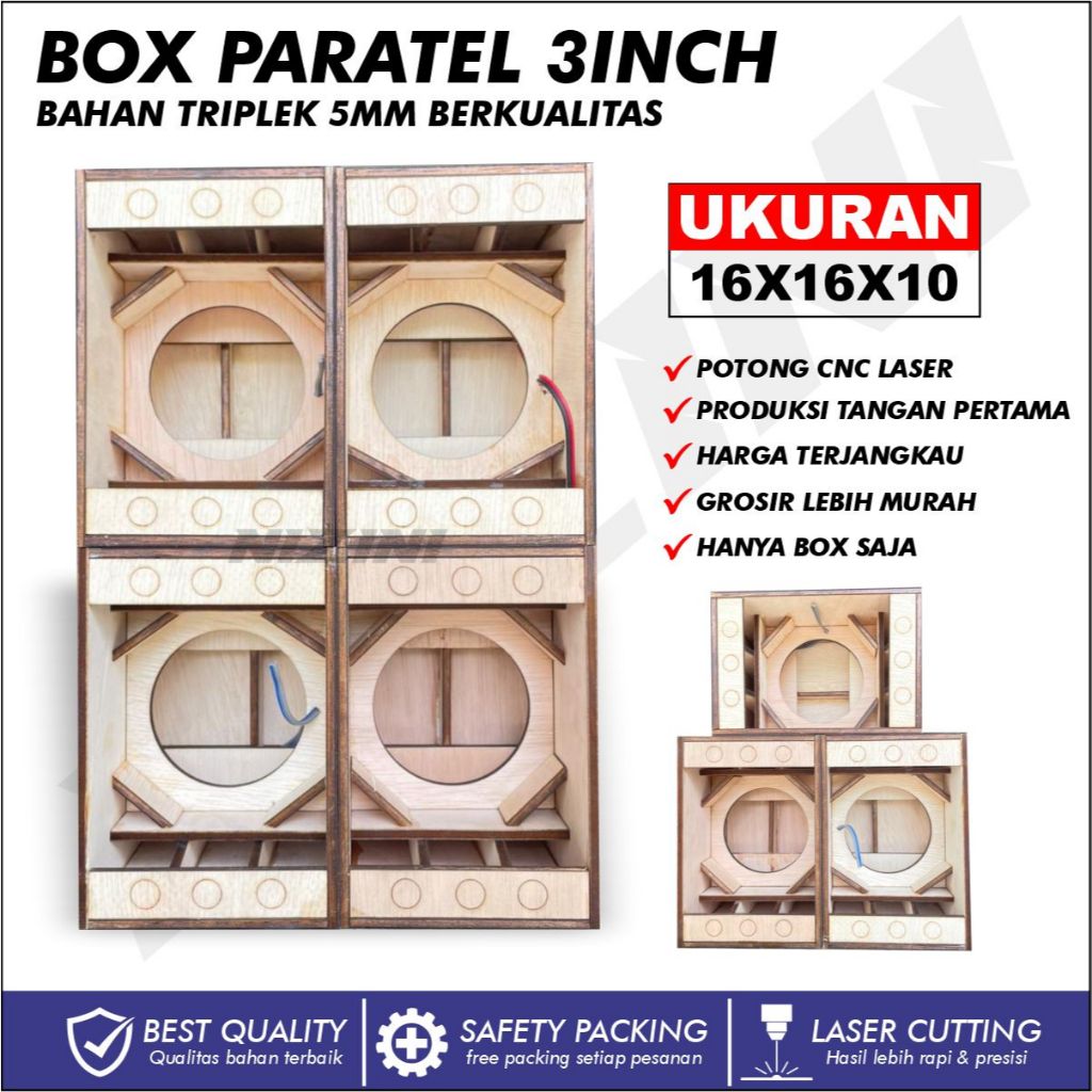 Box Speaker Paratel 3inch Box Sound System Miniatur Tebal 5mm Berkualitas Potong Laser