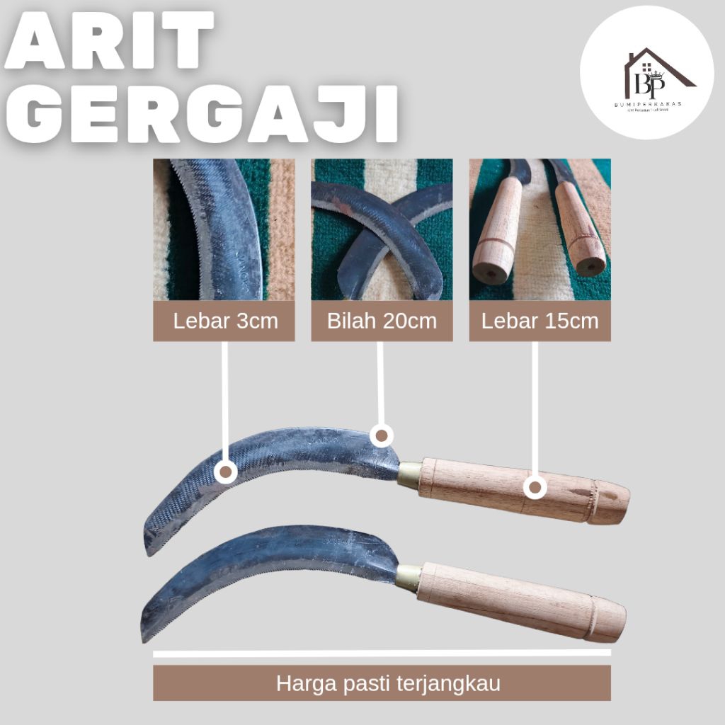 Arit Gergaji Baja Premium Gagang Kayu / Sabit Bergerigi Tajam Potong Ranting Kuat